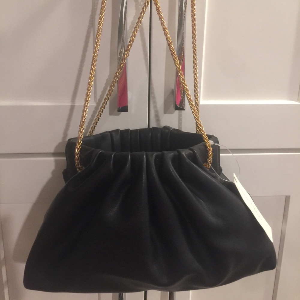 NWT Anthropologie pleated clutch shoulder bag BLAC